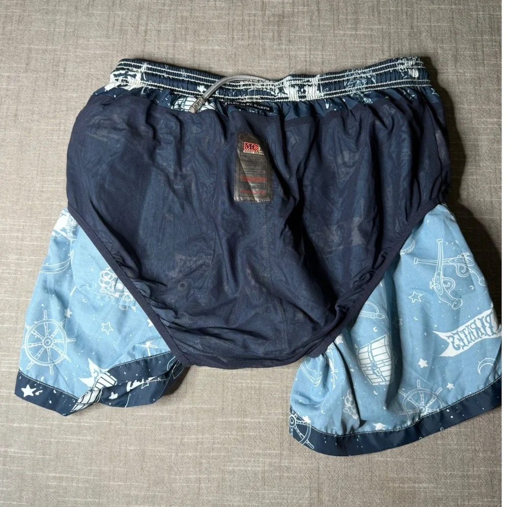 MC2 Saint Barth Mens Navy Pirate Print Swim Trunks Size S Nautical Beach Shorts